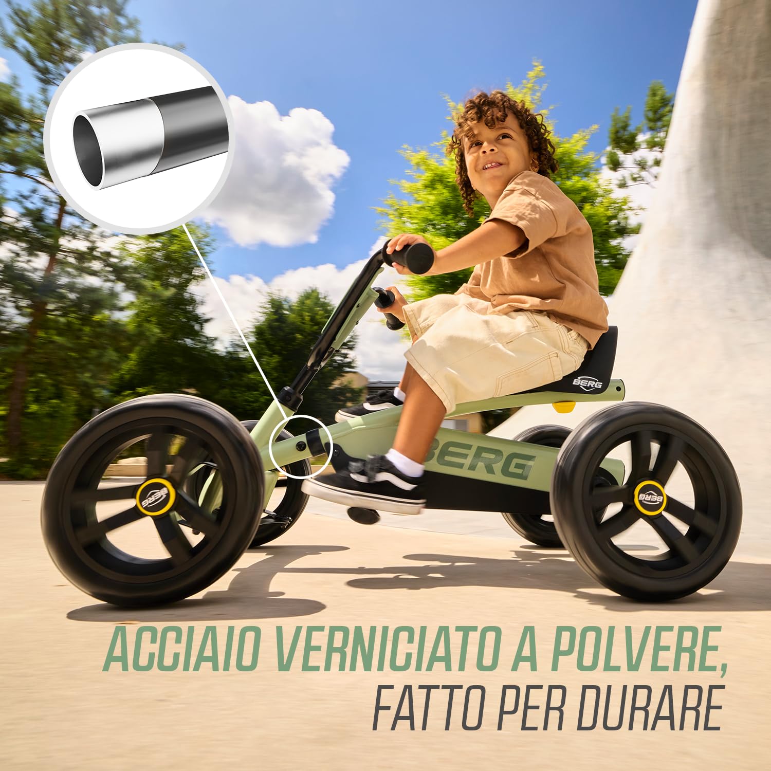 BERG Buzzy Verde Go-Kart a Pedali per Bambini 2-5 Anni | Macchinina Cavalcabile con 4 Ruote Stabili per Bambini | Sedile Regolabile e Certificato Sicurezza