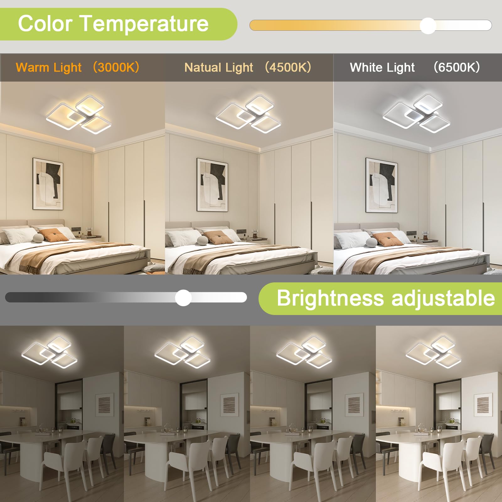 Toolight Deckenleuchte LED Dimmbar, 45W 5062LM Modern LED Deckenlampe Weiß, 57CM Quadrat Deckenbeleuchtung Dimmbar mit Fernbedienung 3000K-6500K für Schlafzimmer Wohnzimmer Küche Esszimmer