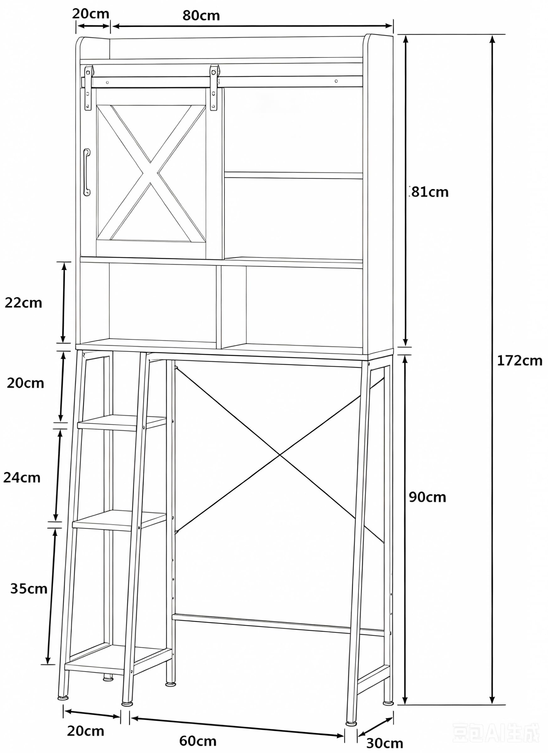 Estantería Baño sobre Estante Inodoro Organizador Lavadora | Ahorra Espacio armario de baño independiente,80 x 30 x 172 cm