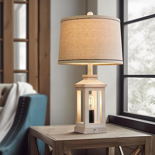 Miniatura 6 de Juego de 2 lámparas de mesa retro de 23.75 pulgadas con puertos USB C+A con control táctil regulable de 3 vías, luz nocturna blanca, lámpara moderna