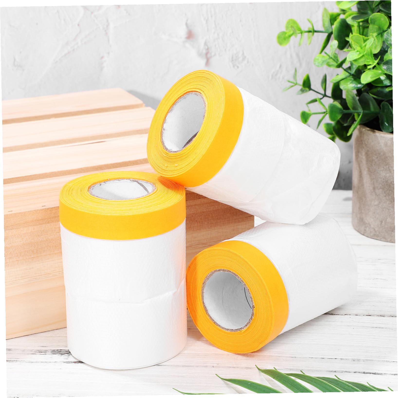 6 Rollen Selbstklebendes Abdeckfolienband aus Maskierpapier und Pe Folie Leicht Entfernbar für Heimrestaurierung und Schutz von Autolack und Wandbildern