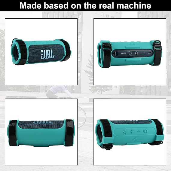 Silicone Case Cover Compatible with JBL Flip 6 Speaker, Protective Case JBL Flip 6 Travel Speaker Sleeve with Shoulder Strap and Bike Strap for Bike Golf Cart Railing (Light Green)