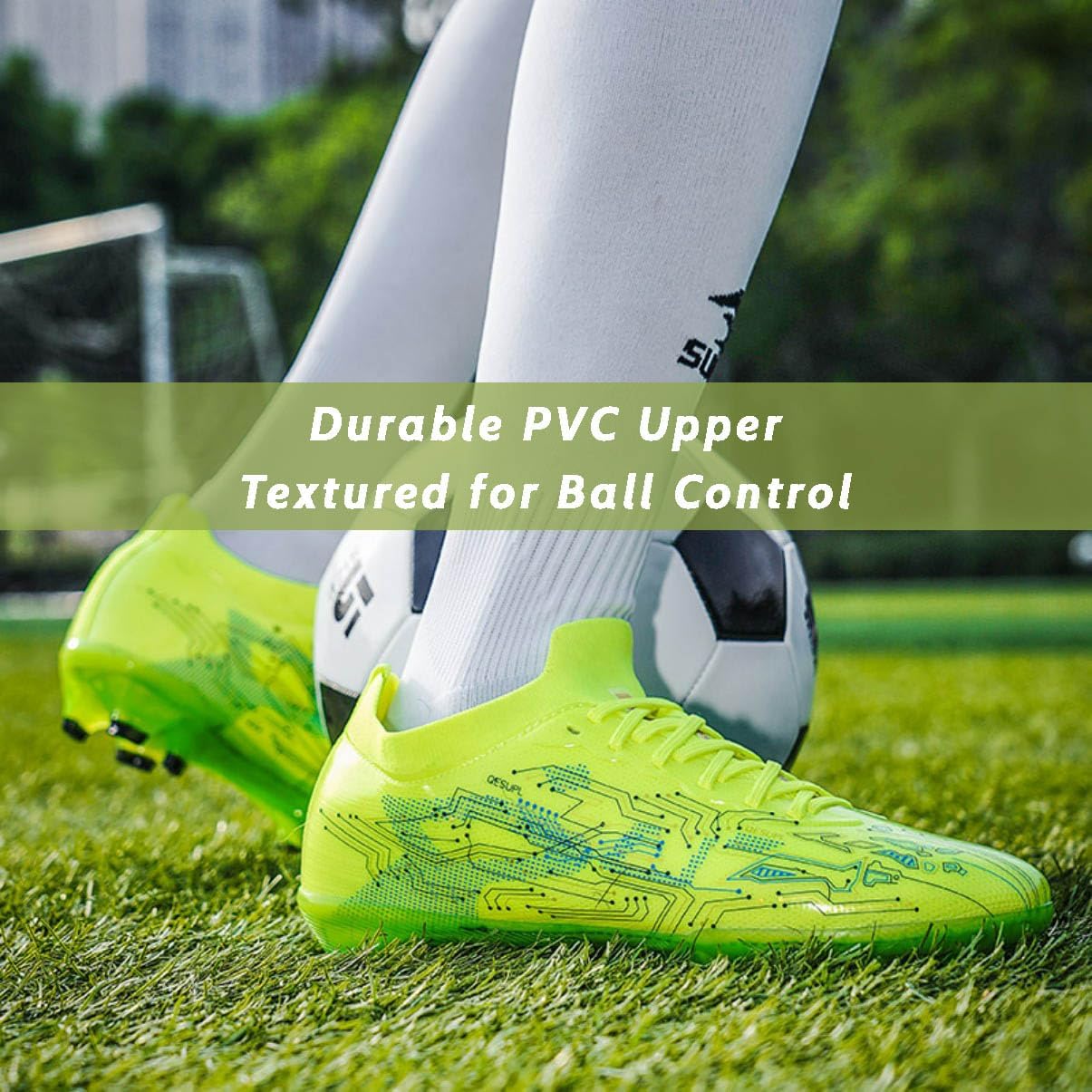 HESBITEUL Soccer Cleats Firm Ground: Unisex FG Football Shoes with Elastic Collar for Training & Matches Yellow