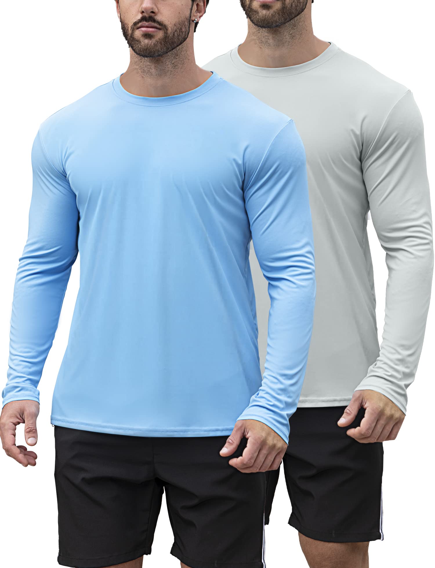 HOPLYNN2 Pack Men's UPF 50+ Rash Guard Quick-Dry Long Sleeves Shirts, Swim Fishing Shirts UV Sun Protection Shirts for Men