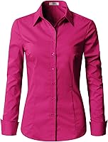 Vista 17 de EZEN - Blusa de manga larga, ajustada, elástica, con cuello de botones para mujer, para oficina, estilo formal, casual