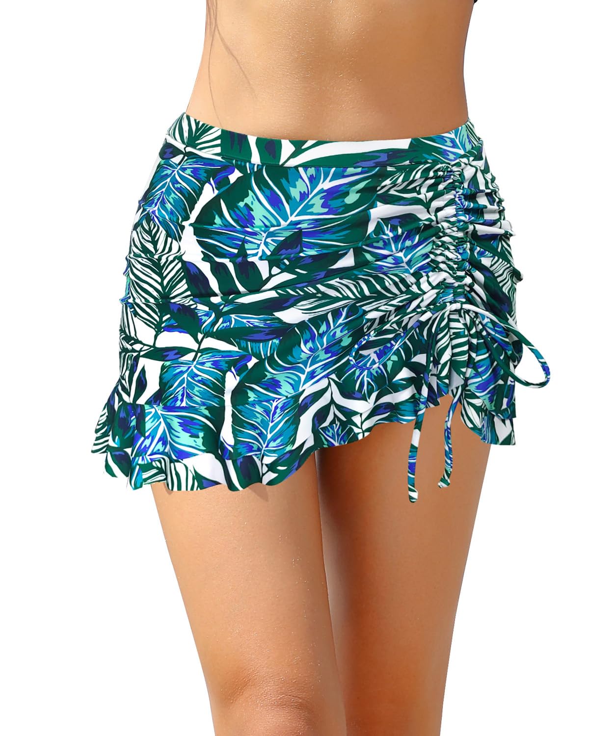 SHEKINI Traje de Baño para Mujer Elegante Ruched Bikini Falda Corta Incorporada Pantalones de Bikini Deportivo Verano Falda de Baño con Cordón de Playa — view 13