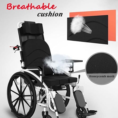 Miniatura 2 de Silla de ruedas ligera para adultos, sillas de ruedas plegables de transporte reclinables con respaldo alto y reposacabezas extraíbles, sillas