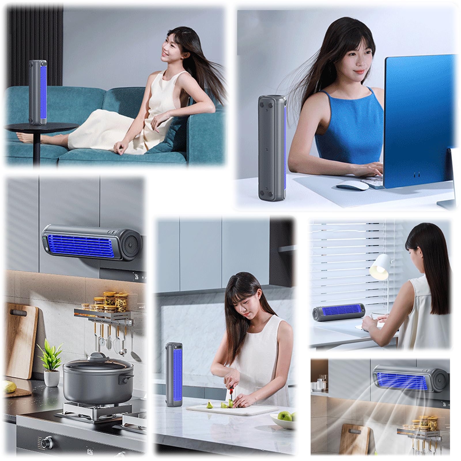 Festberg Cooling Ace,Portable Klimagerät,Wand Kabelloser Bladeless Mobile Air Cooler,Quiet Desktop Tower Fan,Cooling Fan for Room with 3 Speeds,Schlafzimmer,Küche & Büro Rapid (Grau)
