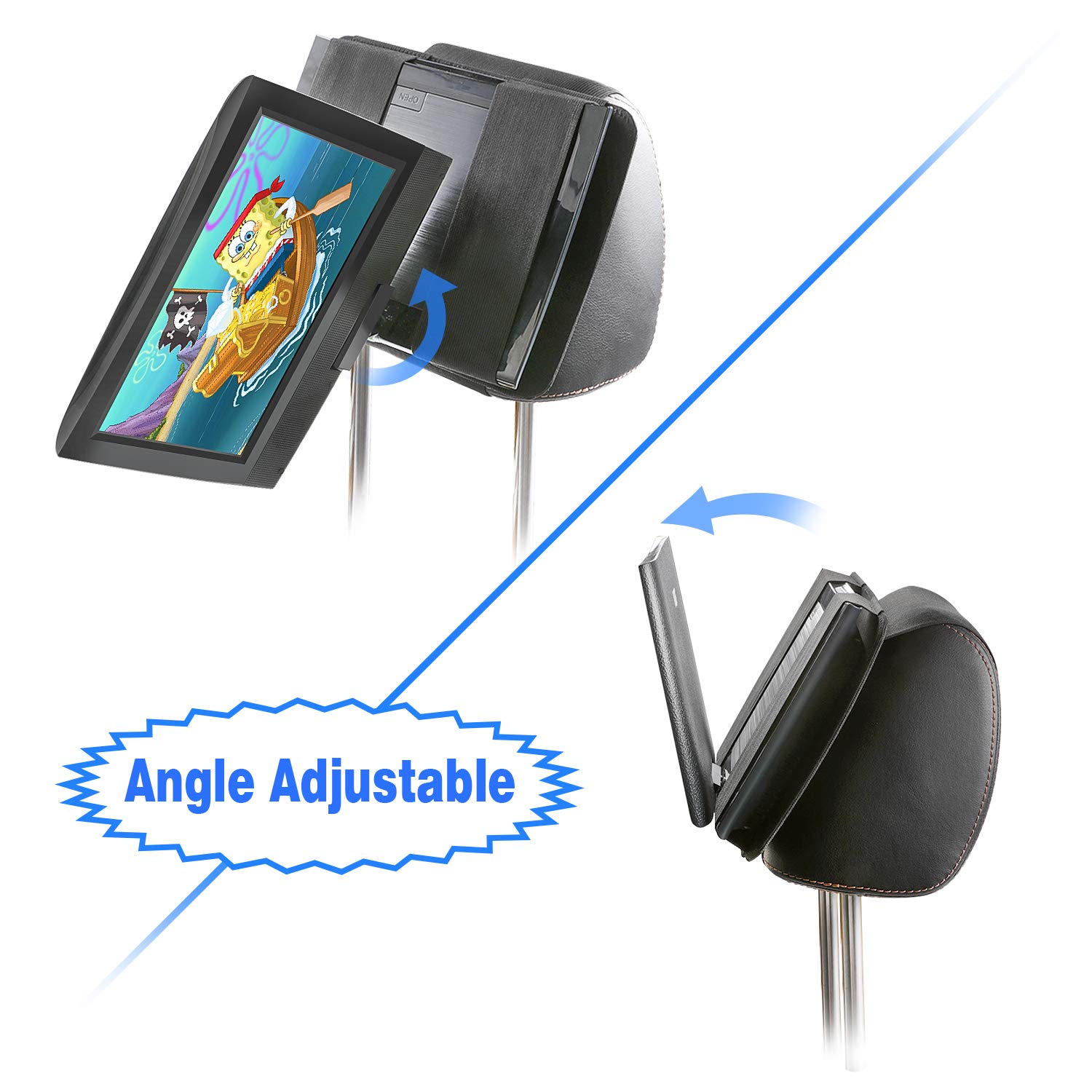 Hikig Supporto per poggiatesta lettore DVD auto, supporto universale per auto per lettore DVD portatile da 7 a 11 pollici con schermo girevole - nero
