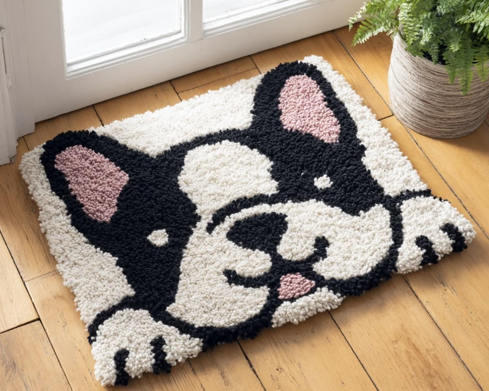 Wallphantom Latch Hook Kits for Adults Rug,Happy French Bulldog,Latch Hook Kits DIY Crochet Handcraft Rug Hooking Kit for Kids and Adults,55x75cm