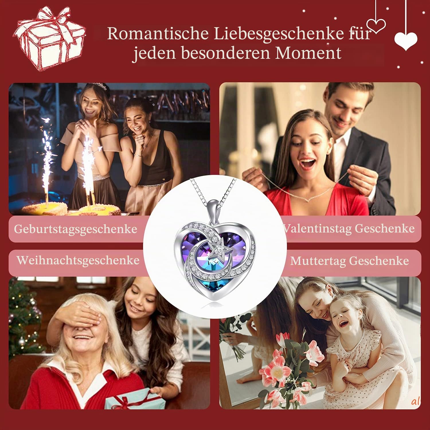 TOUPOP 925 Sterling Silber Monde Kette Für Freunde Stern Anhänger Mond Halskette Kristallkette Damen Schmuck mutter ehefrau mädchen Geburtstagsgeschenke für Frauen