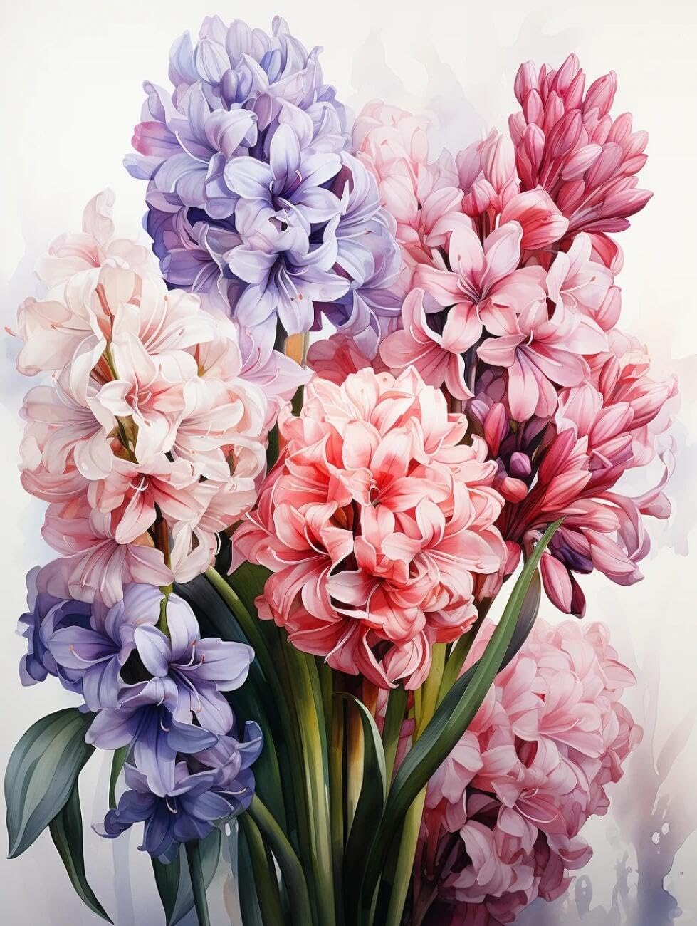 RKFLGEW Flowers 14CT Pre Printed Cross Stitch Kits Watercolor Hyacinth DIY Embroidery for Adults Beginner Needlework Kit with Patterns Needlepoint Art 40x50cm