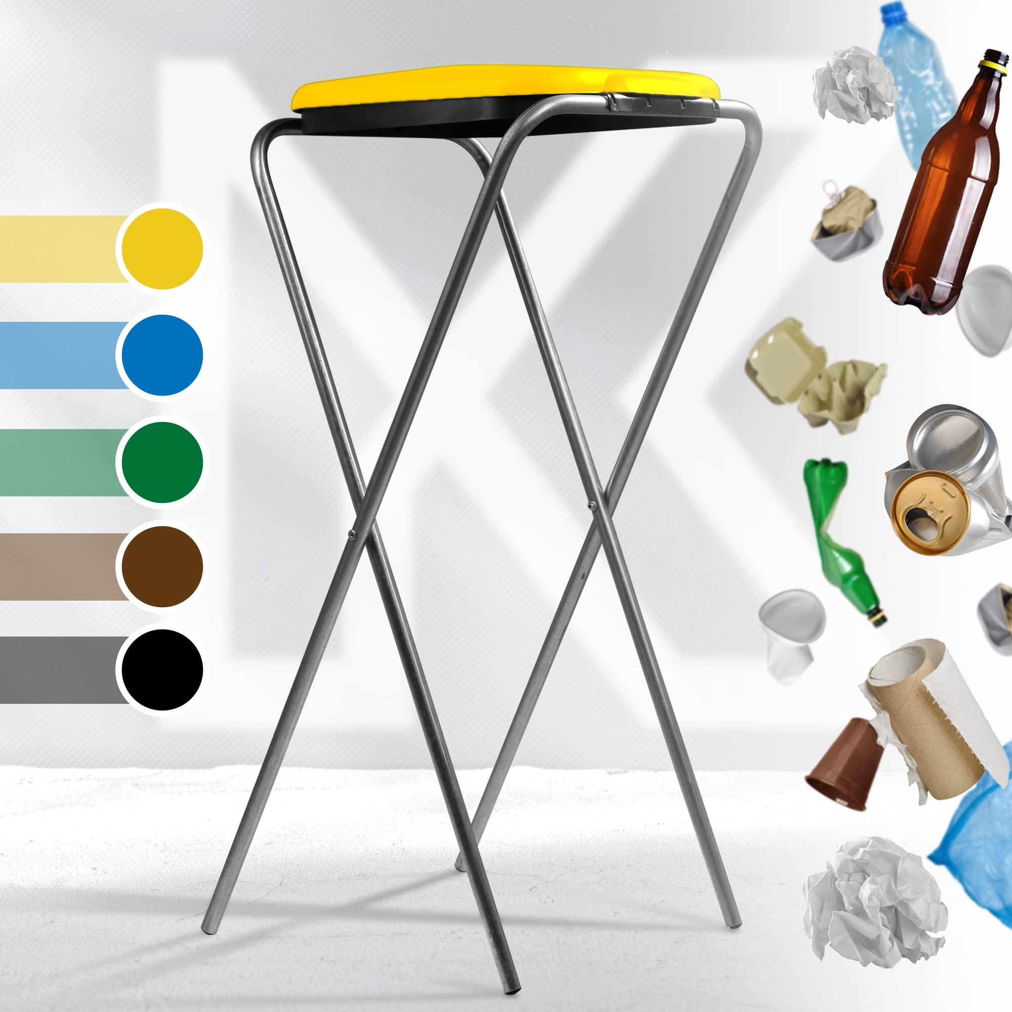 KADAX Soporte individual para bolsas de basura en 5 versiones de color, soporte para separación de residuos con tapa de plástico, soporte para bolsas de 120 litros (amarillo)