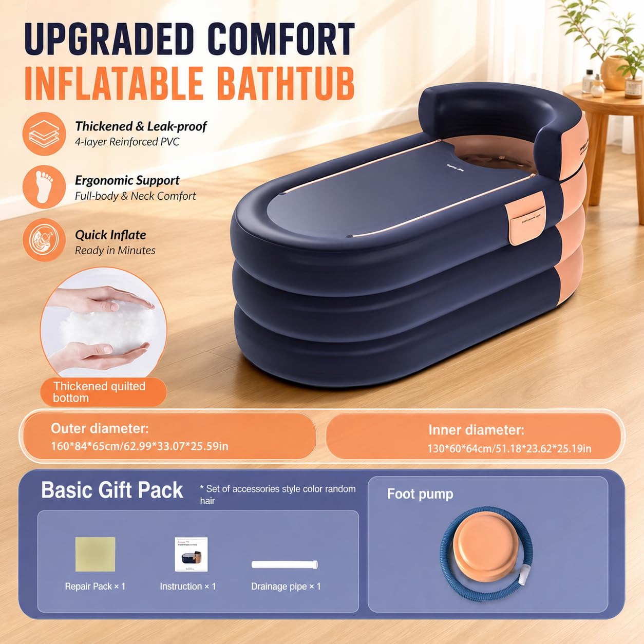 Bañera Inflable, Inflable Plegable Móvil Independiente Bañera para Adultos y Ducha para Camping Viajes Spa