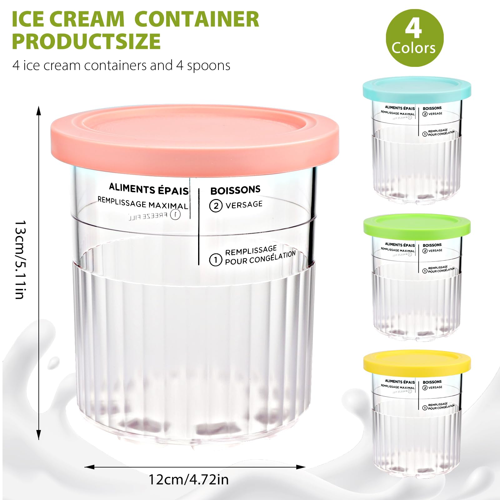 4 Pots Pour Ninja Creami Deluxe Avec Couvercles & Cuillères - Récipients Crème Glacée 680ml - Compatible NC500 NC501