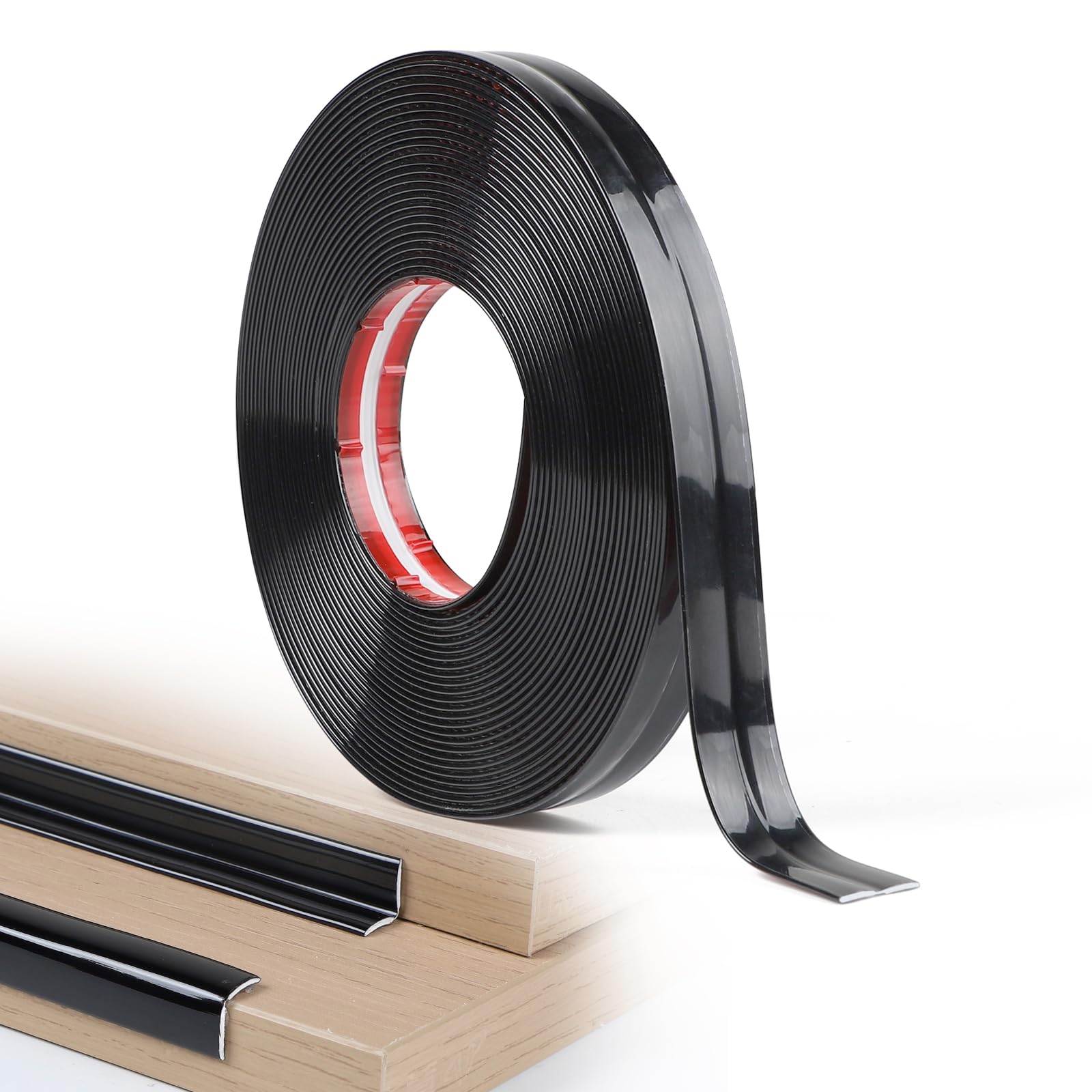 EFUTURETIME Zierleisten Selbstklebend 2cm×10m Eck Stuckleisten Wand Schwarz | Flexible Dekorative Leiste für Türrahmen, Fenster, Sockelleisten, Decken, Schränke und Tischkantenschutz, Glänzend