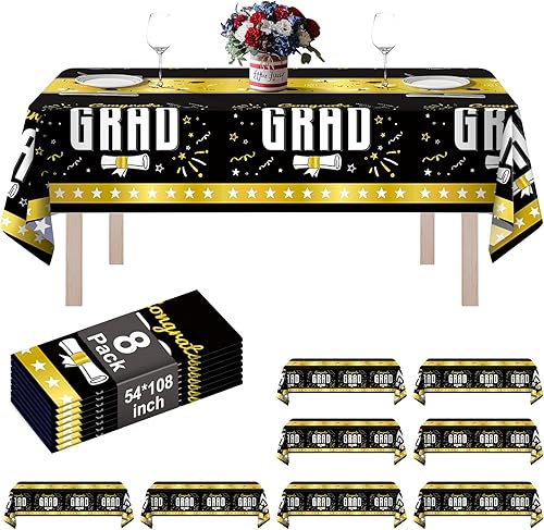 Vista 42 de Paquete de 8 manteles de plástico de 54 x 108 pulgadas, manteles desechables para mesas de 6 a 8 pies, mantel rectangular para mesas para fiestas