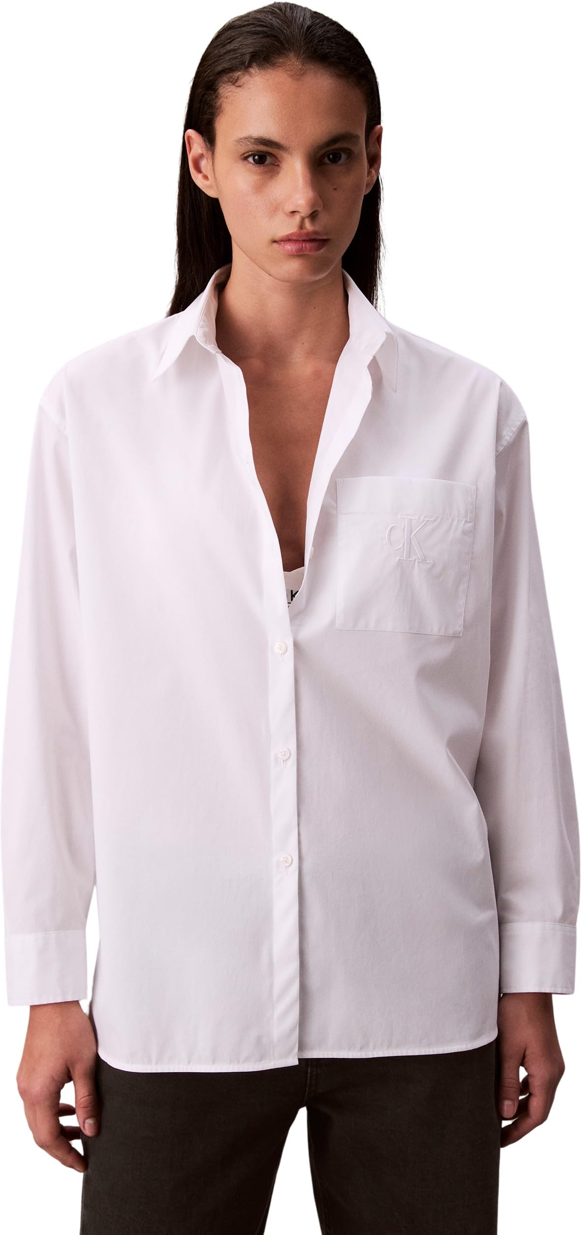 Calvin Klein Women’s Poplin Relaxed Oversized Shirt, White (Brilliant White), XL