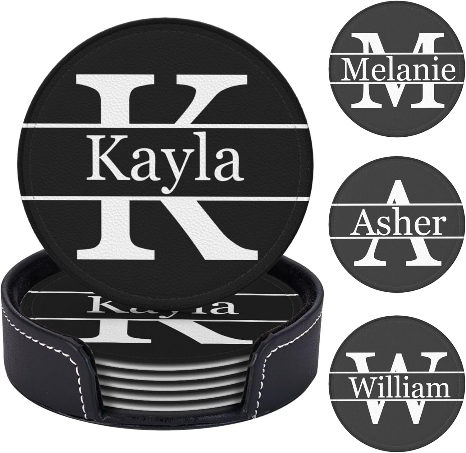 Personalized Coaster, Leather Coaster Set of 6 with Holdr