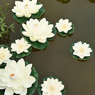 Fake Lily Pads, 12 PCS Artificial Lotus with Water Lily Pad, Realistic Water Floating Foam Lotuses, Artificial Floating Lotus Decor for Home Outdoor Ponds