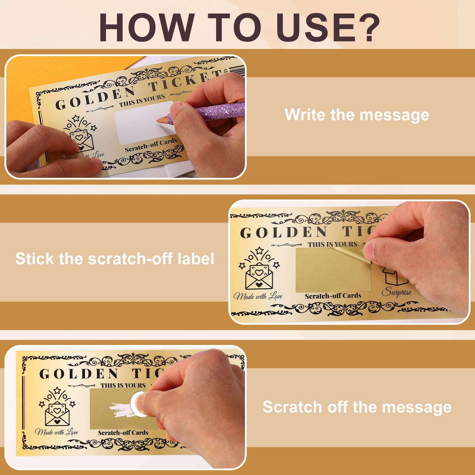 Golden Ticket Rubbelkarten-Set Mit Umschlägen – 2 Stück, Personalisierbare Überraschungskarten Für Jeden Anlass