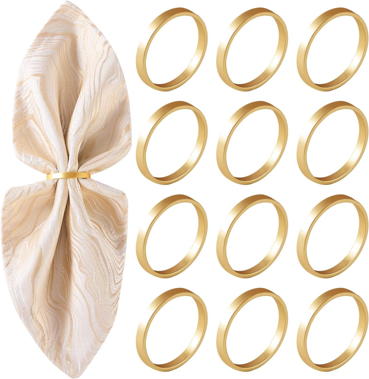 Gold Napkin Rings Set of 12- Roundness Metal Gold Napkin Holder, Fall Thanksgiving Christmas Napkin Rings for Table Decorations, Wedding, Banquet, Valentines Easter