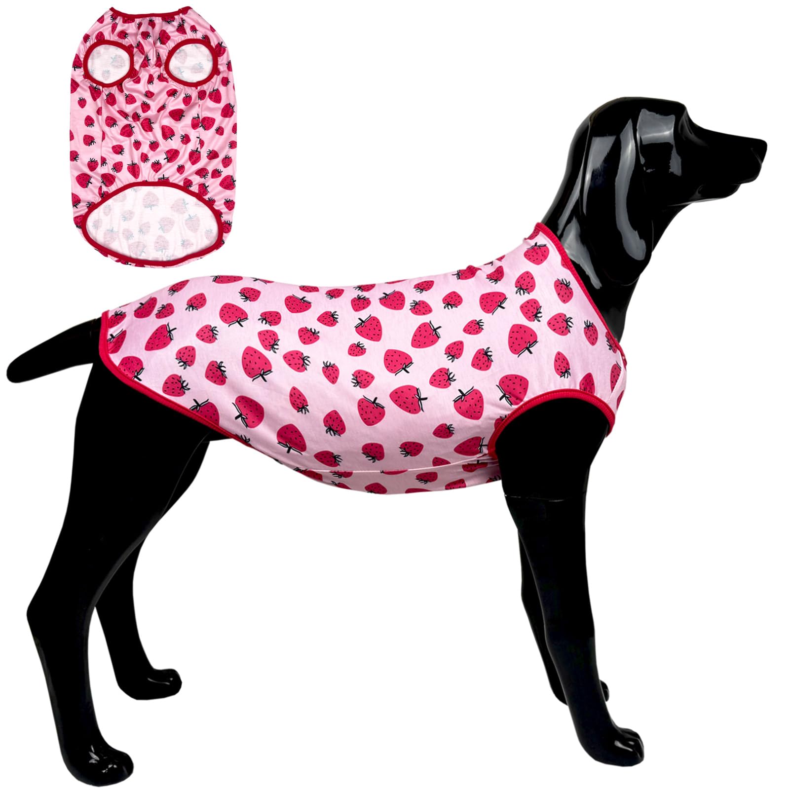 D.E.E Dog Shirt for Large Dogs Summer Cotton Dog Clothes Lightweight Tank Top Female Big (VStrawberry, 3XL)
