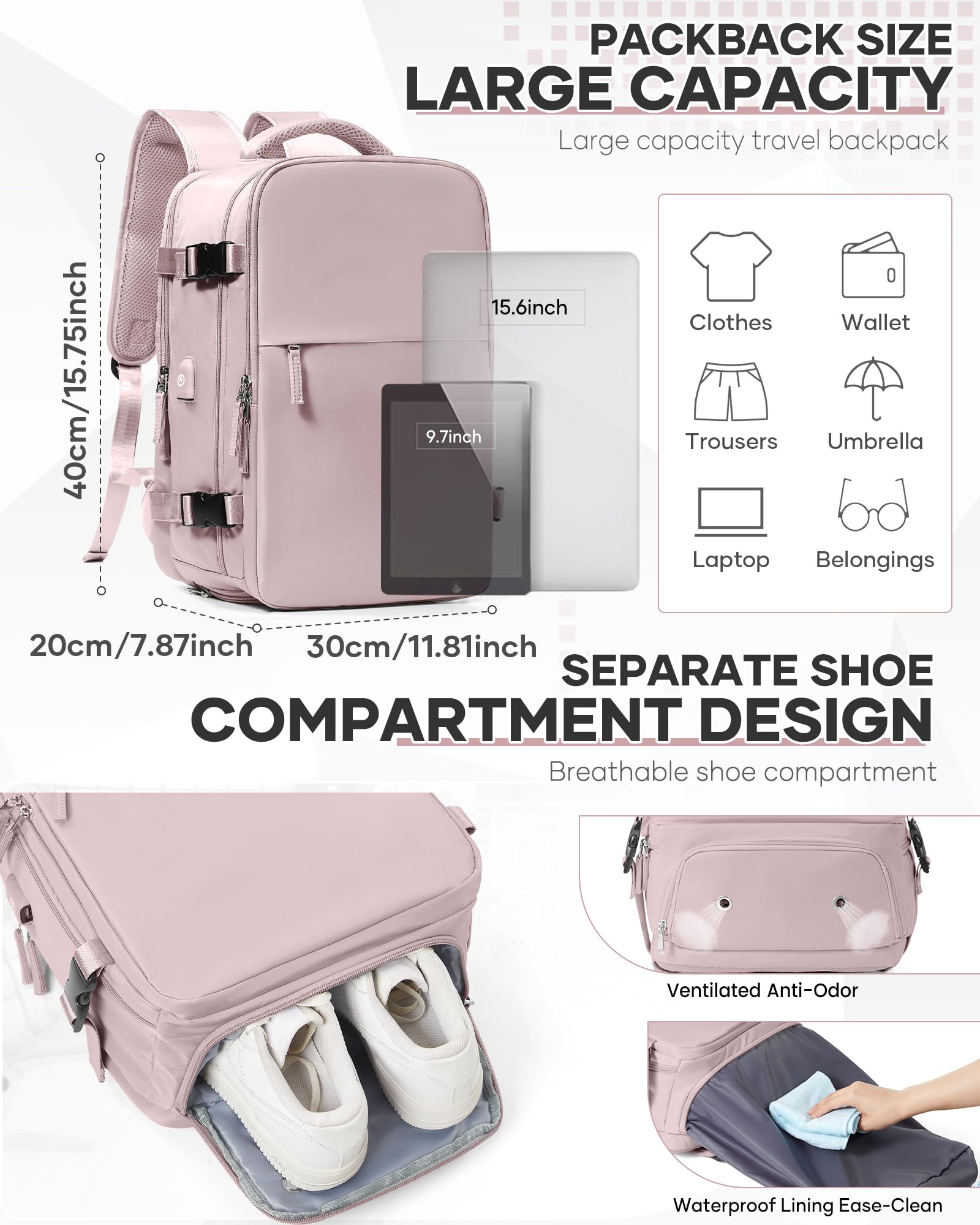 SZSYCN Zaino da Viaggio con Sottovuoto Ryanair 40x30x20 Wizzair Borse da Cabina per Ryanair 40x20x25 Bagaglio a Mano Sottovuoto con pompa,Zaino Casual per Laptop