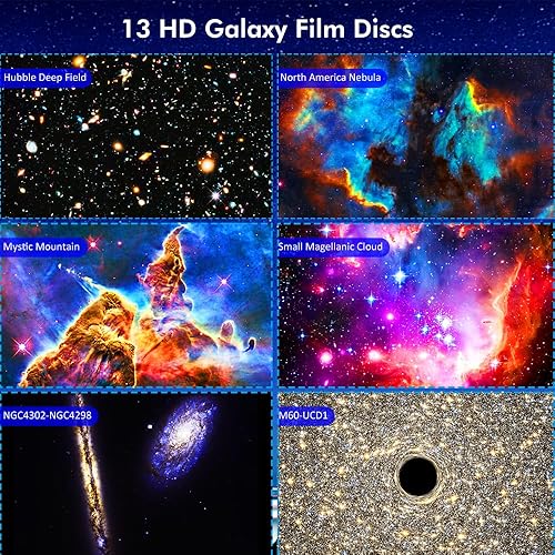 Miniatura 2 de Proyector de estrellas, proyector de planetario mejorado para dormitorio, proyector educativo de galaxia de audio con 13 discos Galaxy reemplazables