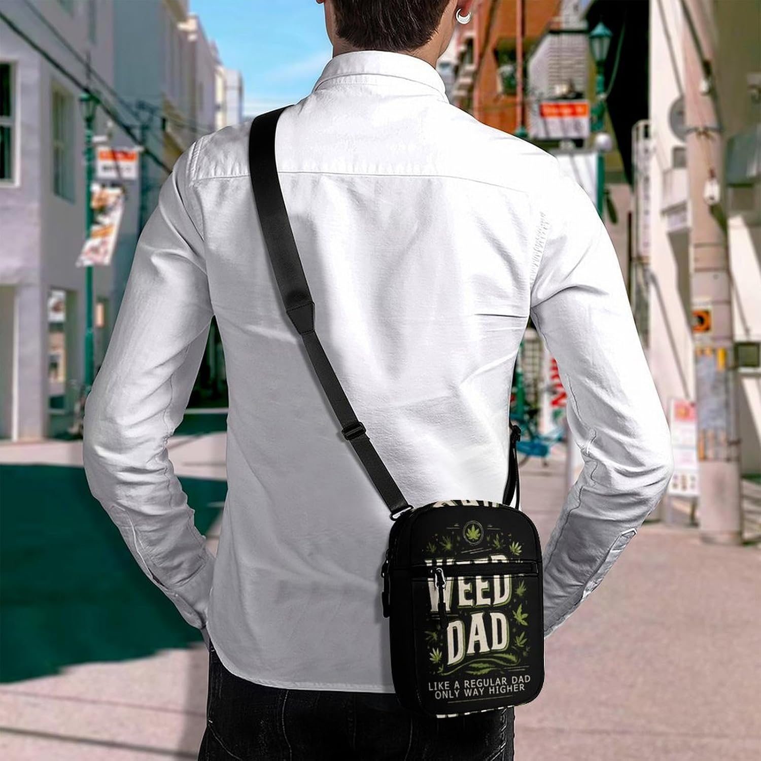 Funny Weed Dad Small Crossbody Bag Sling Shoulder Satchel | for women men,work travel workout,detachable and adjustable shoulder strap