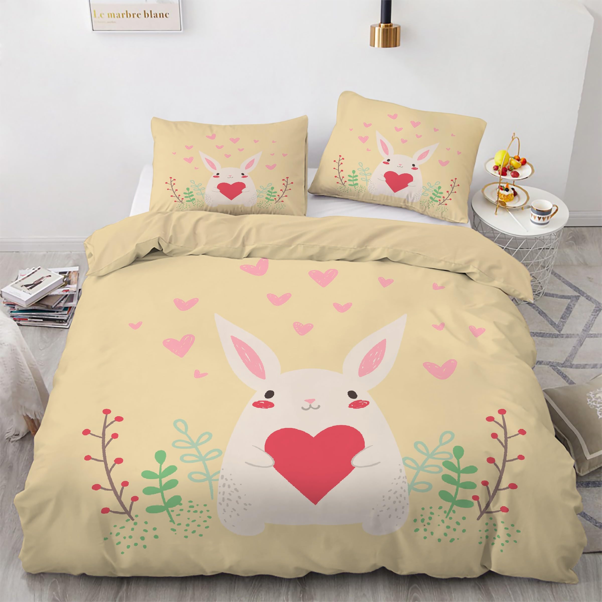 Parure de Lit Lapin Mignon pour Chambre Enfant et Ado avec Housse de Couette 160x200 Douce