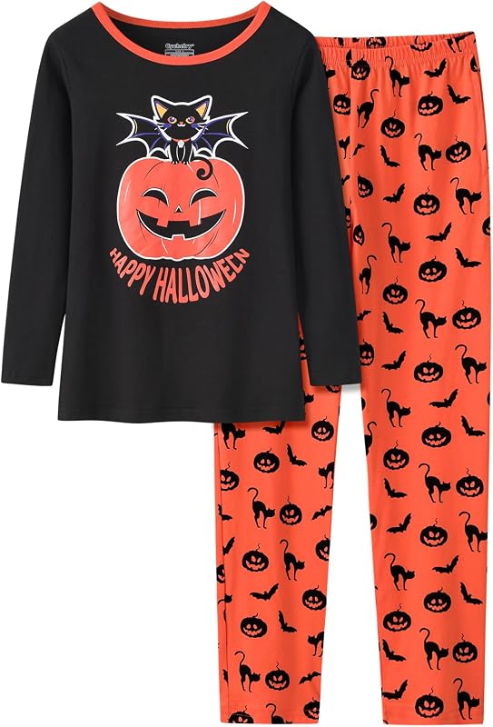 Conjunto de pijama infantil CYCHELRY com estampa de gato, blusa de manga longa e calça, 2 peças