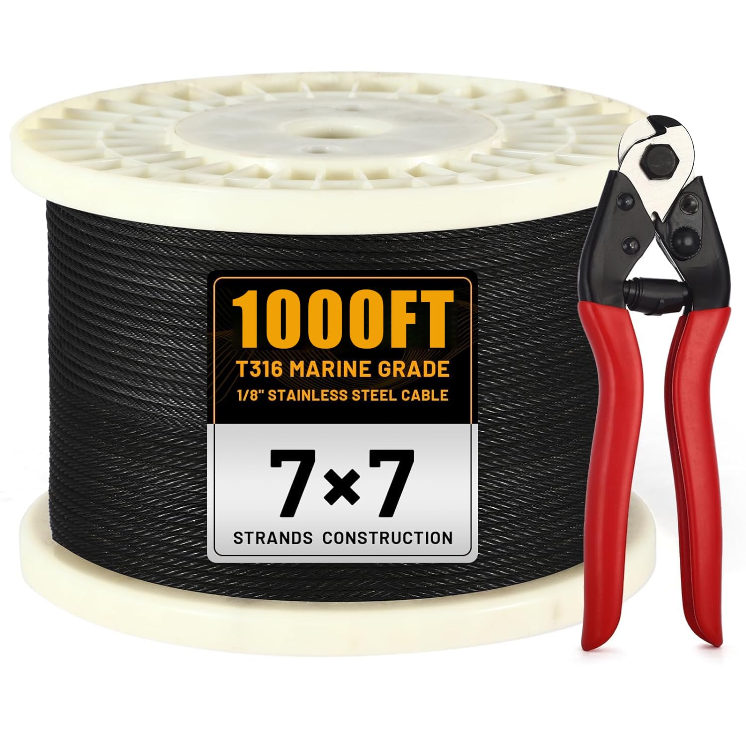 1/8" Black Stainless Steel Wire Rope Kit, 1850 lb T316, 7x7