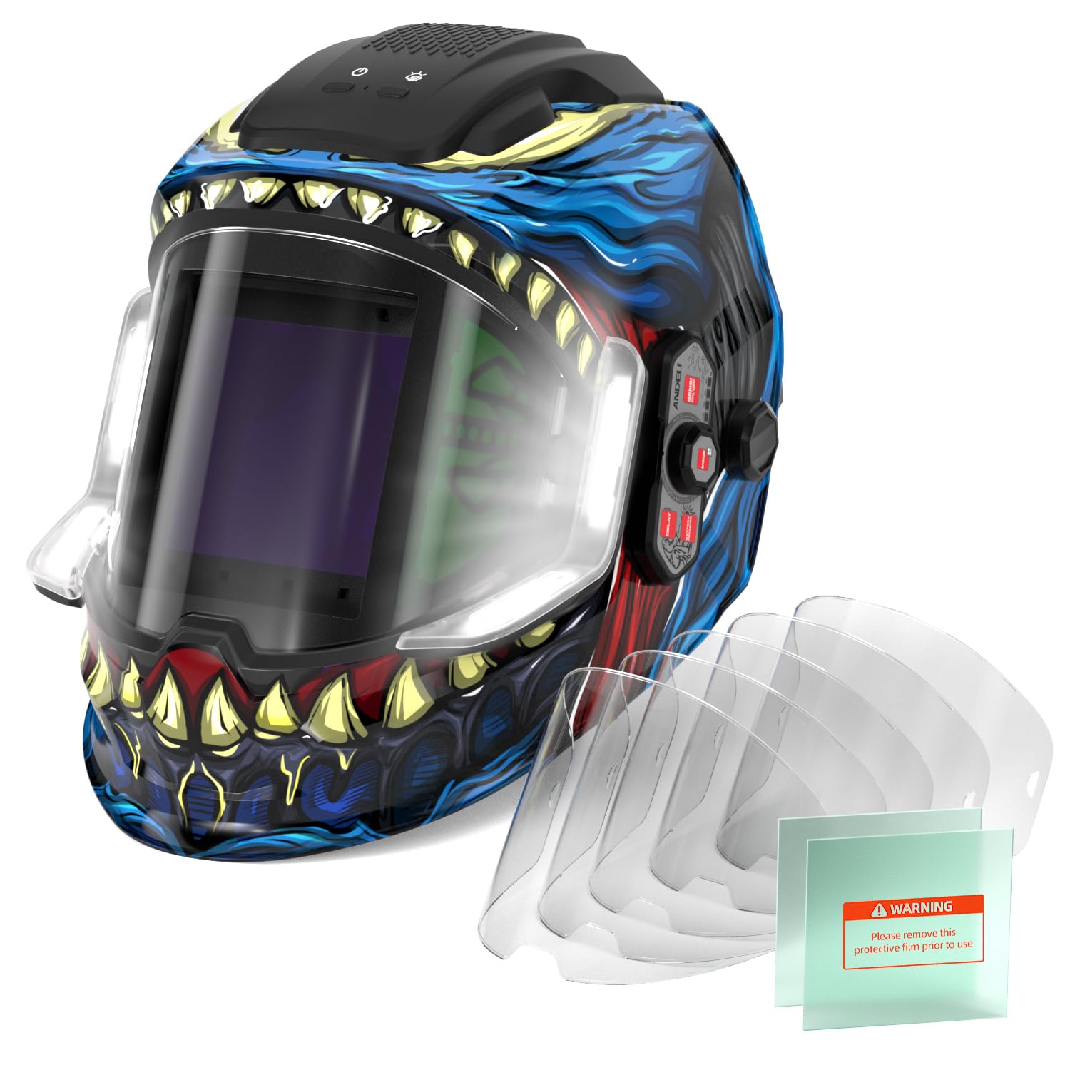 ANDELI Casco de Soldadura True Color 4 LED - Visión Panorámica 180° USB-C, ANDELI 5 Lentes de Cubierta Exterior + 2 Lentes de protección Interior Grande para Casco de Soldadura ANDELI Moner LED Moner