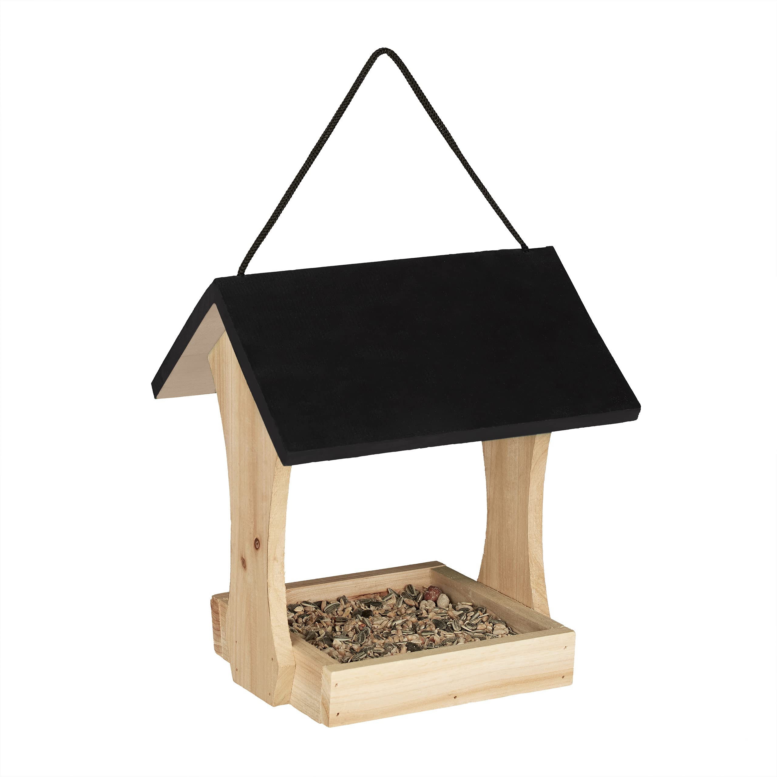 Relaxdays Vogelfutterhaus Comedero para Pájaros Colgante de Madera, Jardín, Alimentador Aves Pequeñas, 25,5 x 23 x 21 cm, Negro