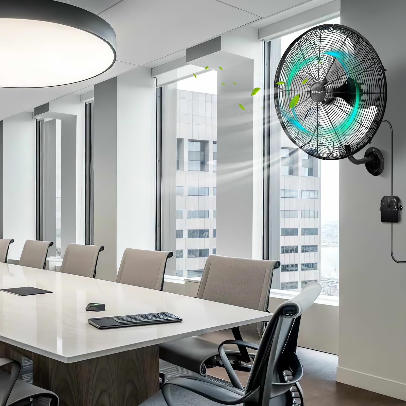 COSTWAY Industrieller Wandventilator 56cm, 85° Oszillation, 3 Geschwindigkeitsstufen, Schwarz