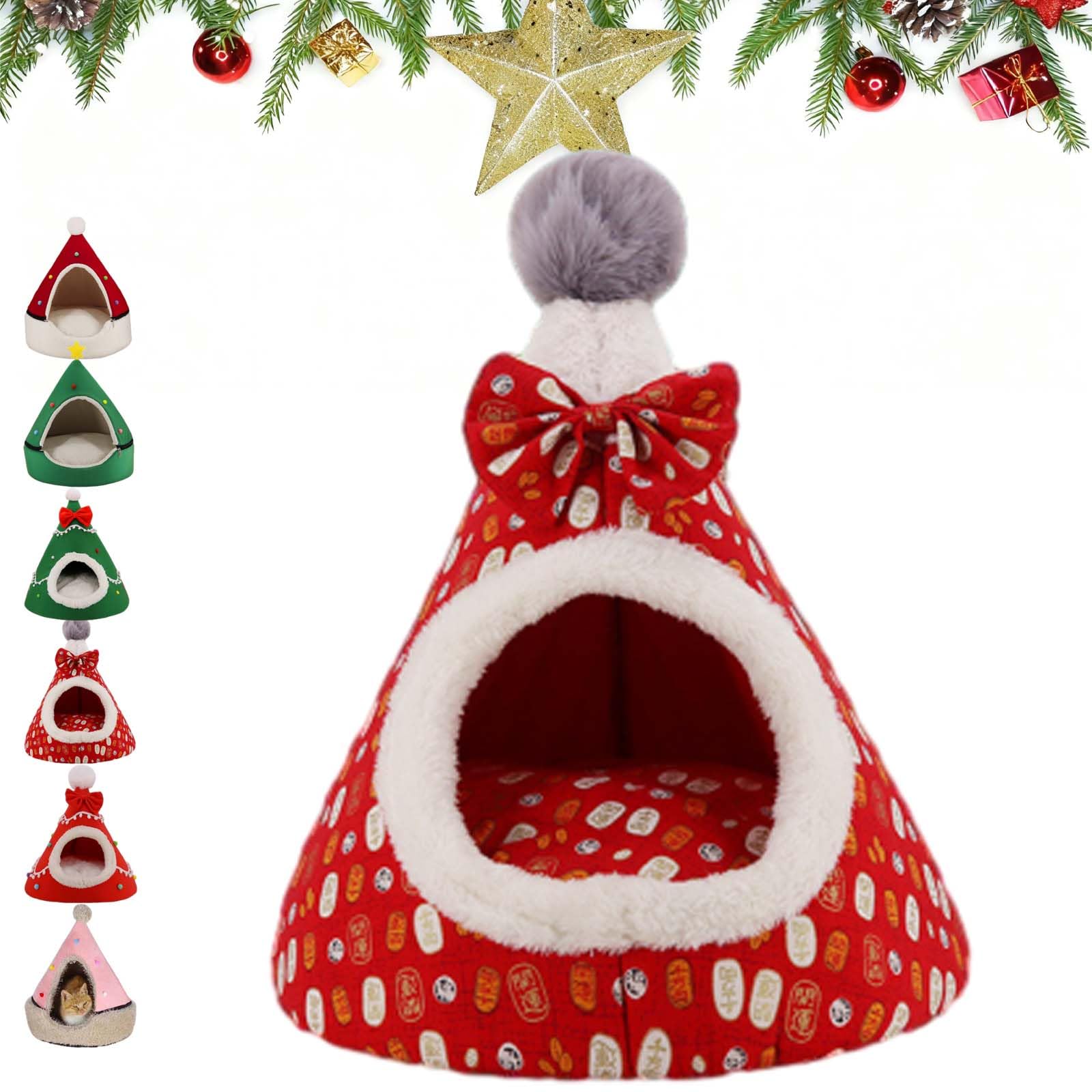 Semi-Enclosed Christmas Pet Bed Cave (A-4,S 14.57 * 18.11in)