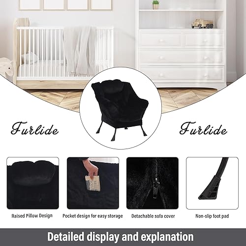 Miniatura 3 de Furlide Silla Lazy con otomana, silla moderna con reposapiés plegable, silla de acento de salón, cómoda silla de lectura para dormitorio, estudio,