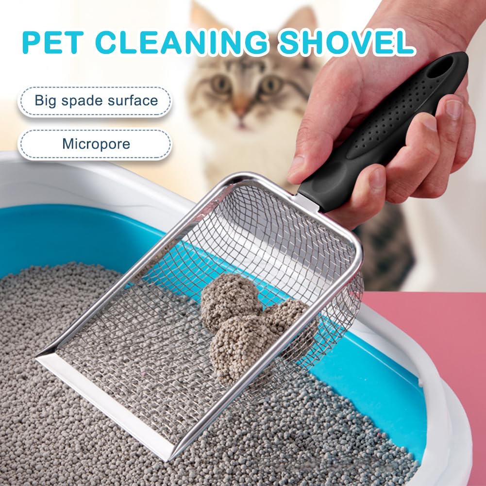 Hahhhha Cat Litter Scoop,Stainless Steel Cat Litter Cleaner Corner Shovel,Durable Kitty Litter Scoop Easy to Scoop,Ergonomic Cat Litter Shovel for All Cat Litter,Metal Garbage Shovel - Image 3