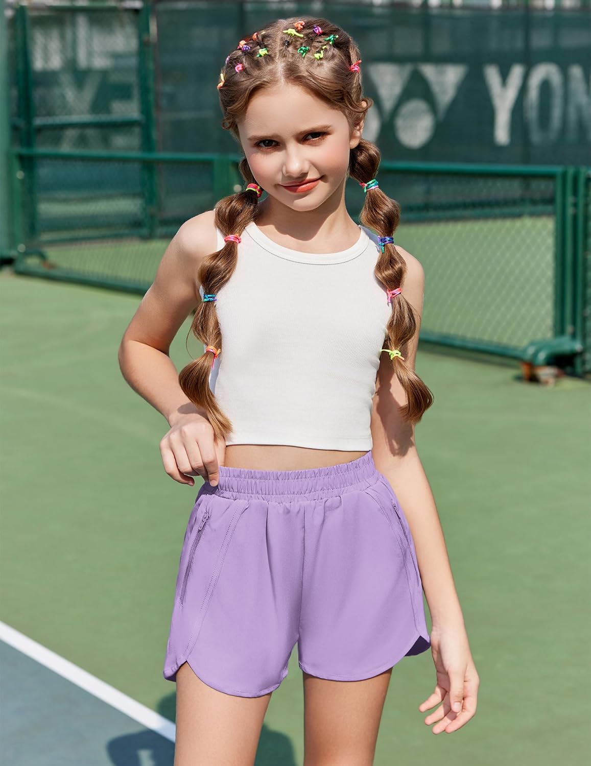 Zaclotre Girls Athletic Shorts with Zipper Pockets High Waisted Running Shorts Soccer Gym Sports Active Short for Kids - Image 4