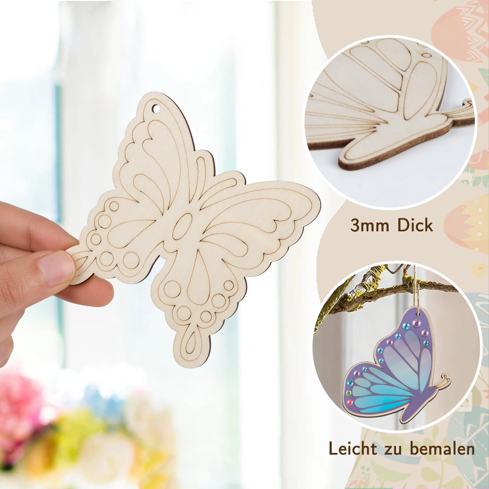 ARTREE Juego de manualidades para niños, mariposas de Pascua para pintar, 24 colgantes de madera, juego creativo para niños, decoración de Pascua, manualidades de primavera e idea de manualidades para — view 3
