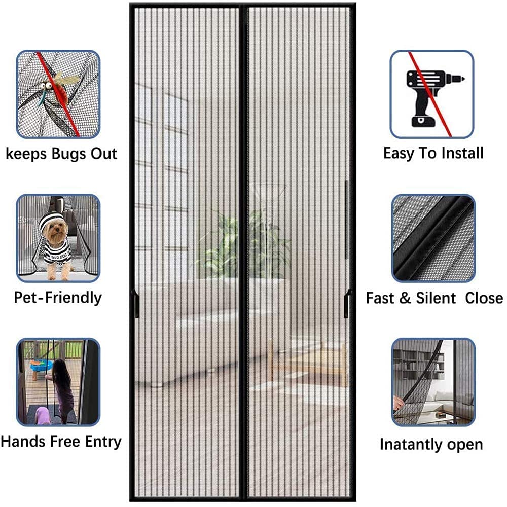 ZHhan Magnetic Insect Door Net Screen Door Bug Keep Insects Out Mosquito Fly Insect Mesh Guard 2 Colour 3 Sizes 8 Day Delivered Easy to Use for Balcony Sliding Doors Living Room(Black,90x210cm) - Image 2