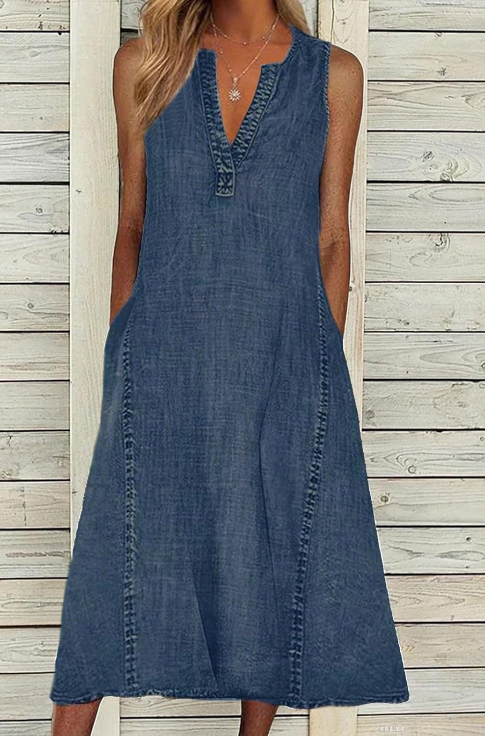 loveimgs Women Summer Sleeveless Denim Midi Dress Jean Jumper A Line Tunic Sundress Western Long Shift Tank Dress 2025 - Image 2
