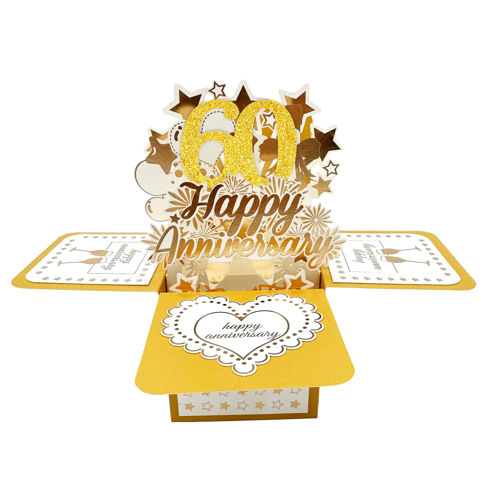 60th Wedding Anniversary Card with Envelope, 3D Pop up Greeting Card, Golden Wedding Anniversary Cards, Happy Anniversary Pop up Card, Happy Anniversary Card for Wife Men Her Couple