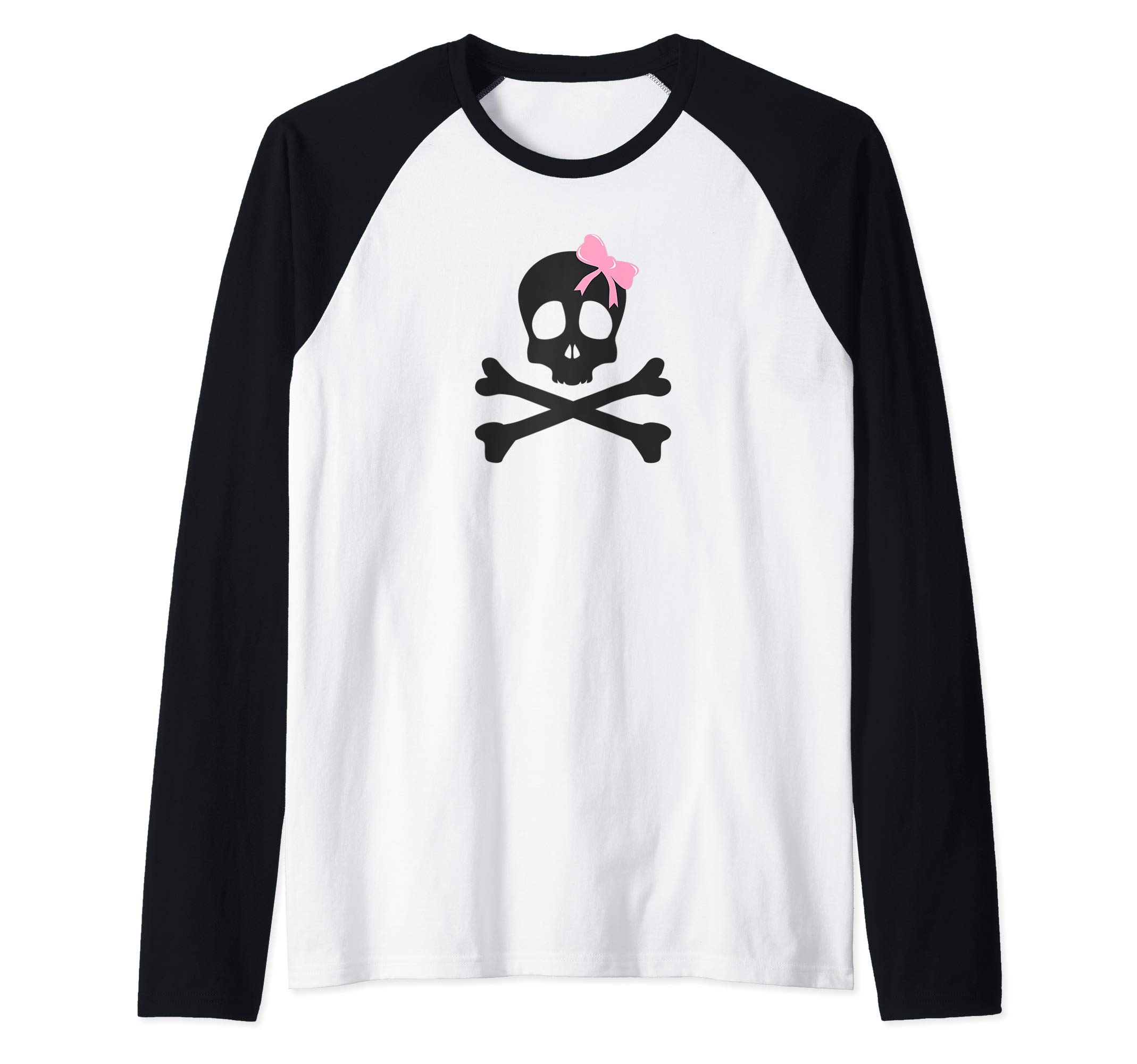 Pastel Goth Shirts For Women, Skull & Pink Bow Designs Raglan Baseball Tee