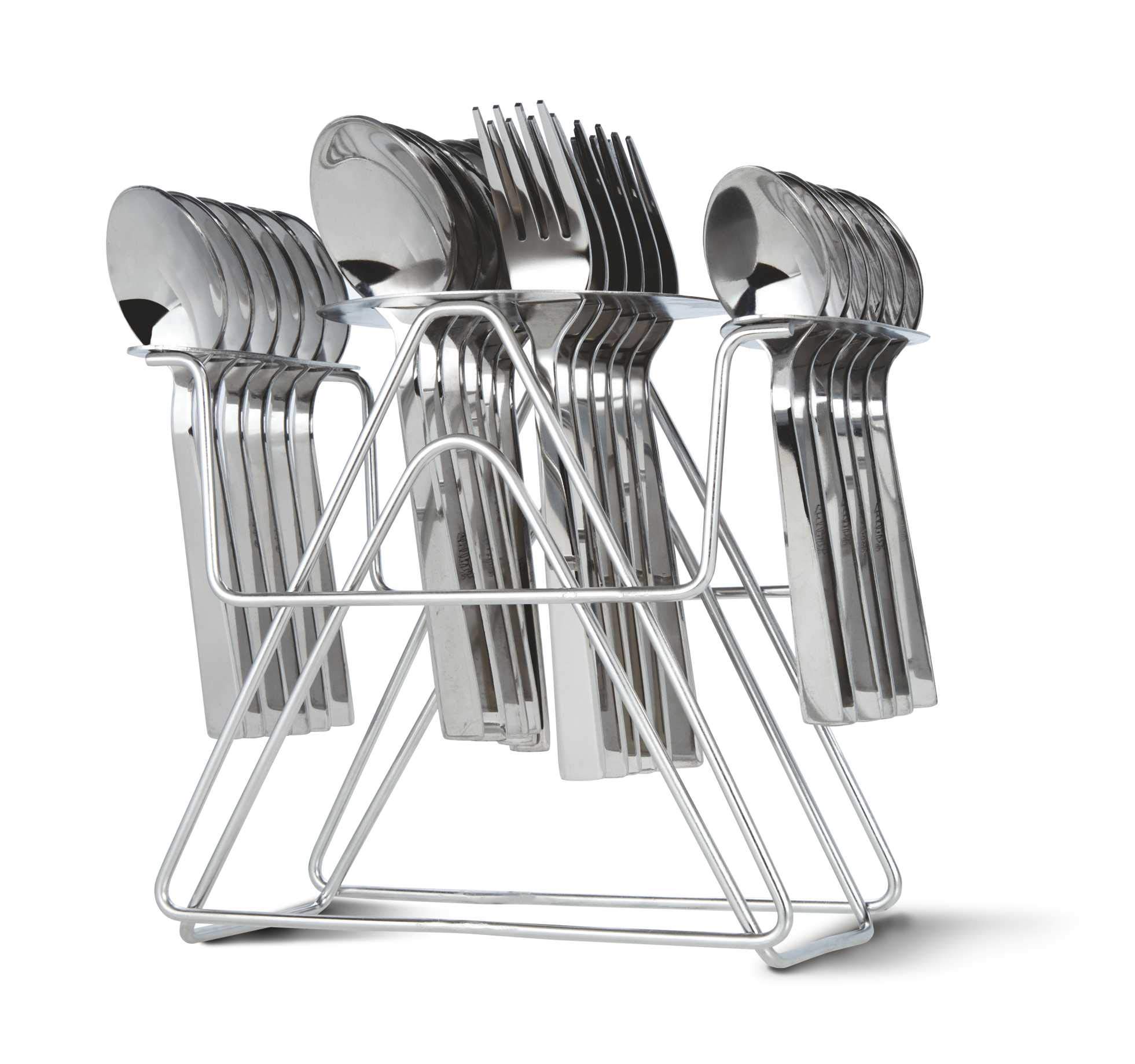Anjali 24pcs Stainless Steel Cutlery Set (S.S. Aspire Stand) with Baby Spoon, Contains - 6pcs Monday Baby Spoon, 6pcs Monday Tea Spoon,6pcs Monday Dessert Spoon,6pcs Monday Dessert Fork.