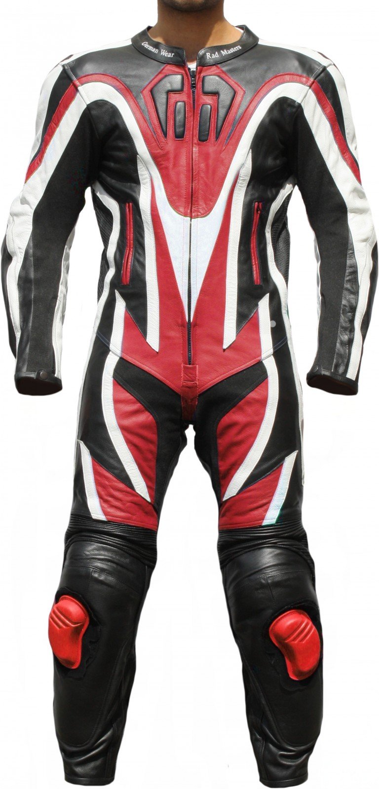 German Wear Einteiler Motorradkombi Motorrad Lederkombi aus Rindsleder echtleder Kombi, Größe:50/M, Farbe:Rot