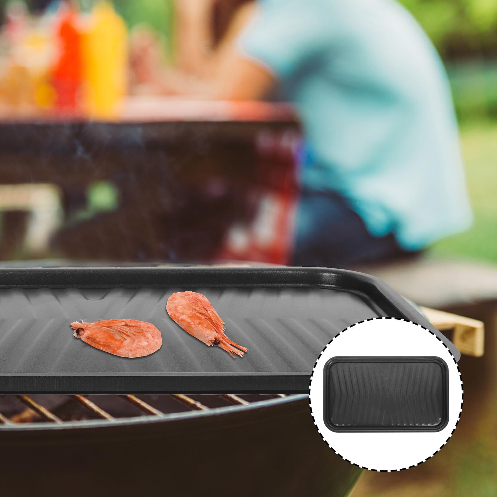 DOITOOL Padella Grill in Ferro Rivestimento Antiaderente Nero, Adatta per Fornelli a Induzione e Fiamme Libere, Piastra Barbecue per Weekend e Vacanze, Dimensioni 40x24,5cm