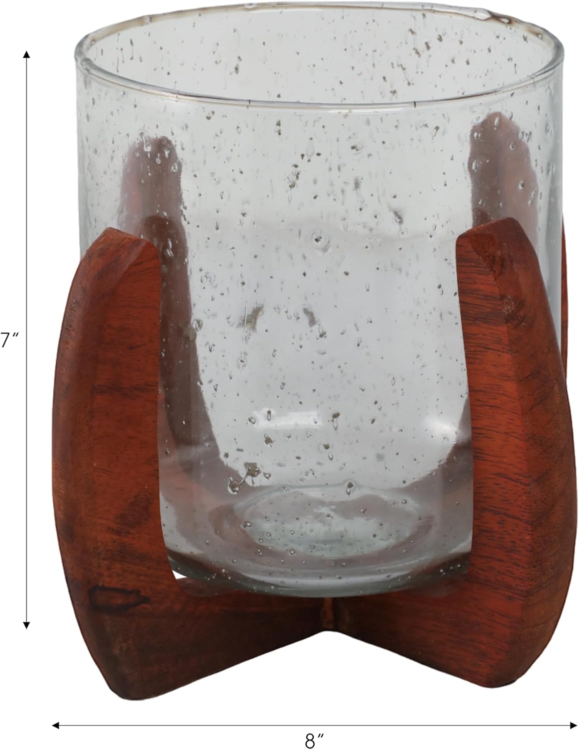 Glass Votive Candle Holder with Wood Base - Decorative Pillar Candlestick Holder for Table Centerpieces - Perfect Home Decor Accent for Living Room, Bedroom, or Bathroom Space - 7" Brown & Clear