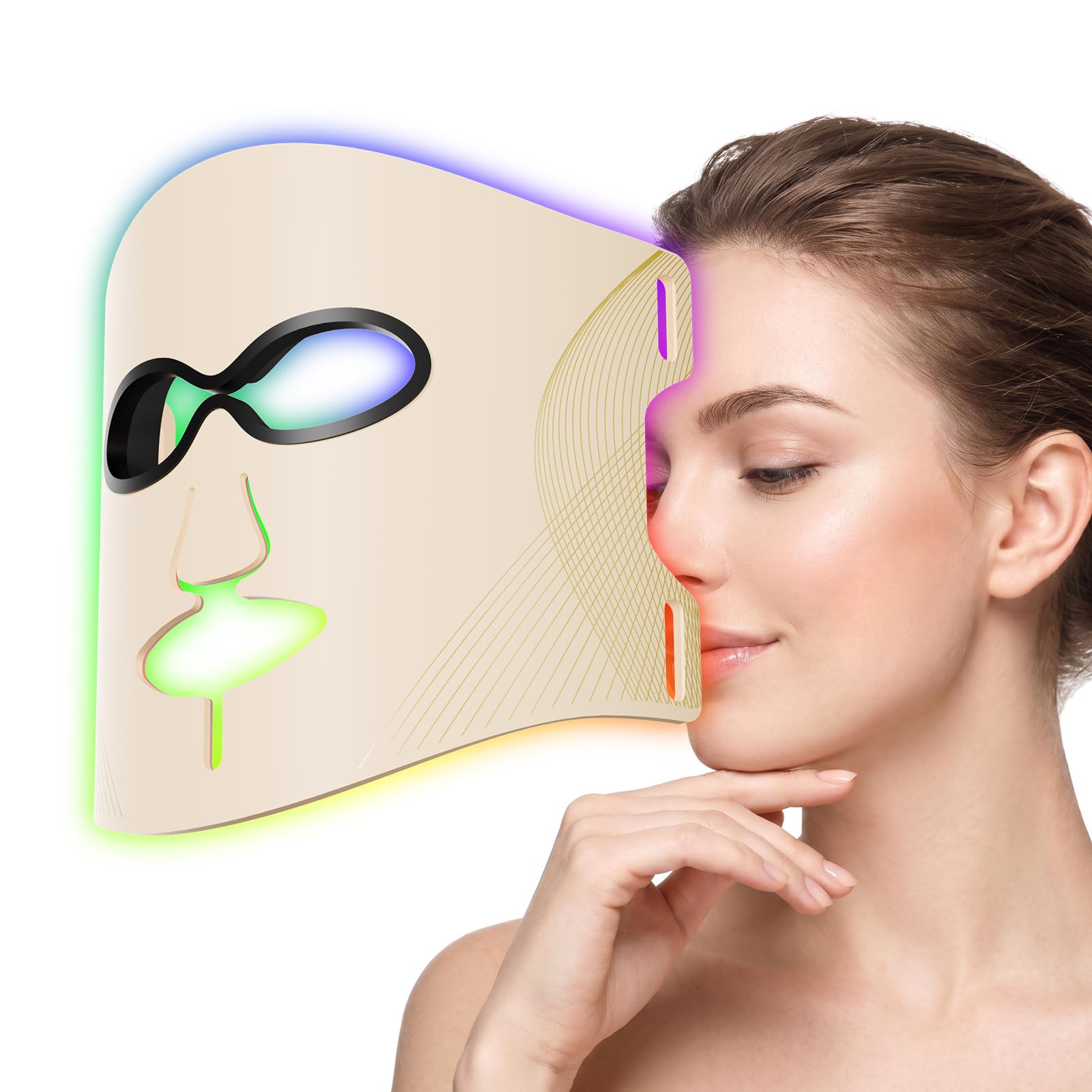Masque facial LED avec lumière 7 couleurs, masque lumineux pour le visage et le cou, masque LED avec 3 niveaux de luminosité et minuterie, masque de soin de la peau rechargeable comme cadeau